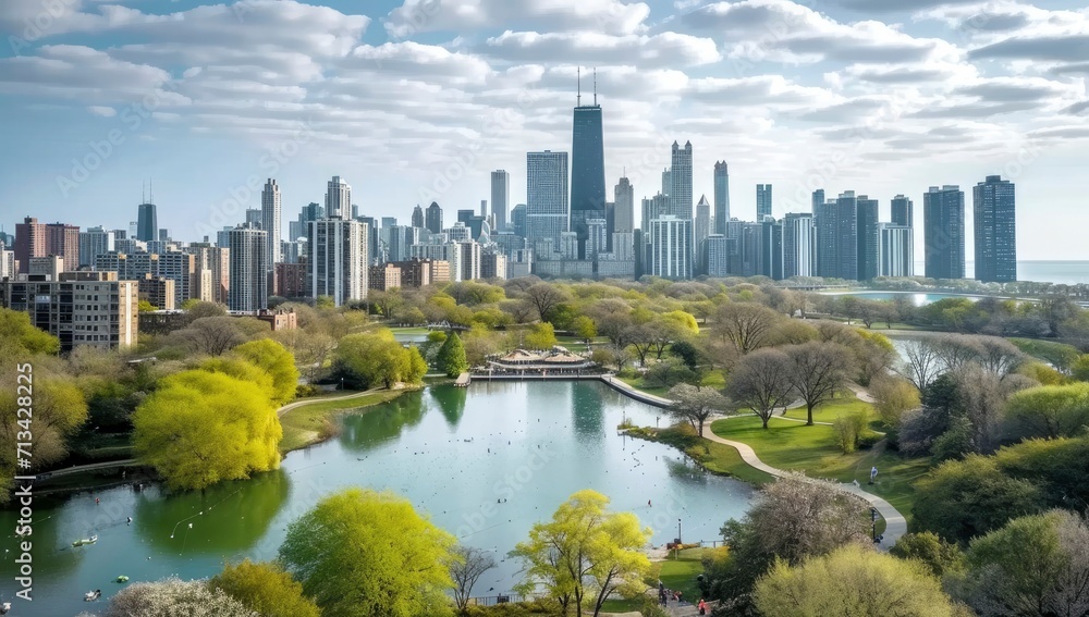 chicagos water park skyline in the style of naturalistic