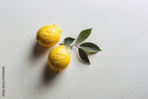 lemons with leaves on white background with copy space