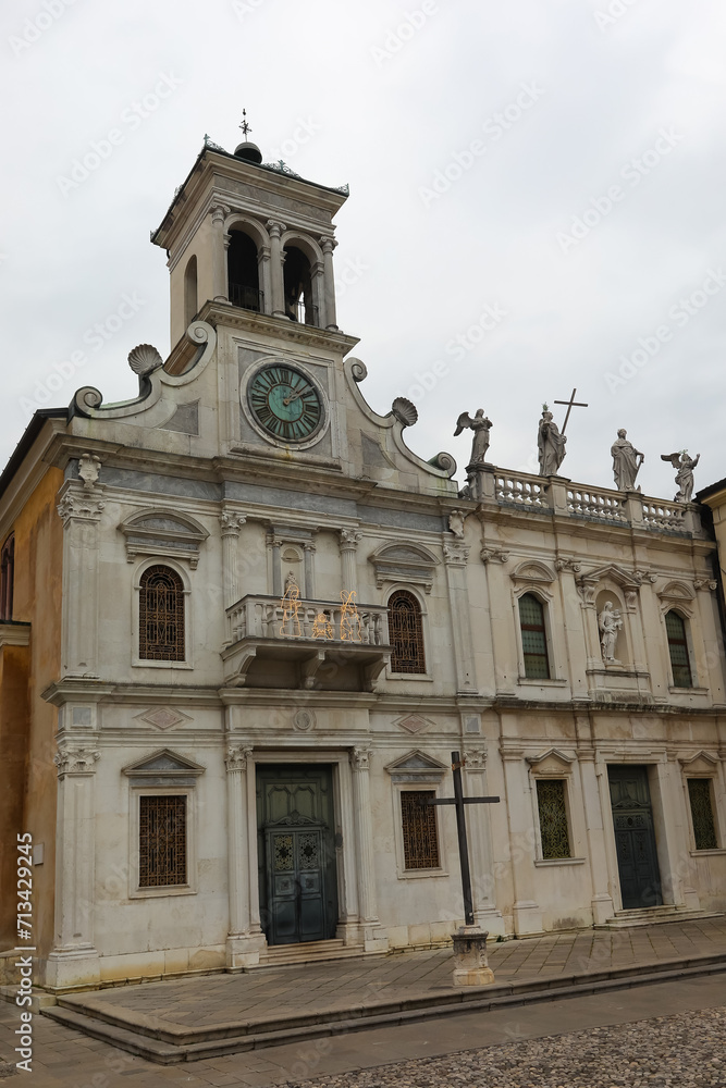 church dedicated to James the Great called San Giacomo in Italy in Udine with the nativity scene without people in front