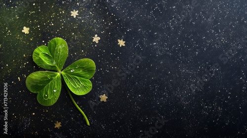 Lucky home symbol with four-leaf clover on black background with stars