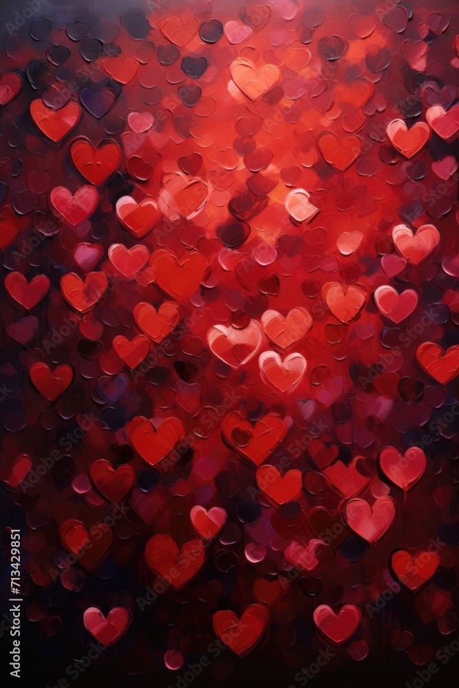 Abundant Love in Red - A Sea of Bright Hearts Against Stark Red in a Valentine's Day Concept