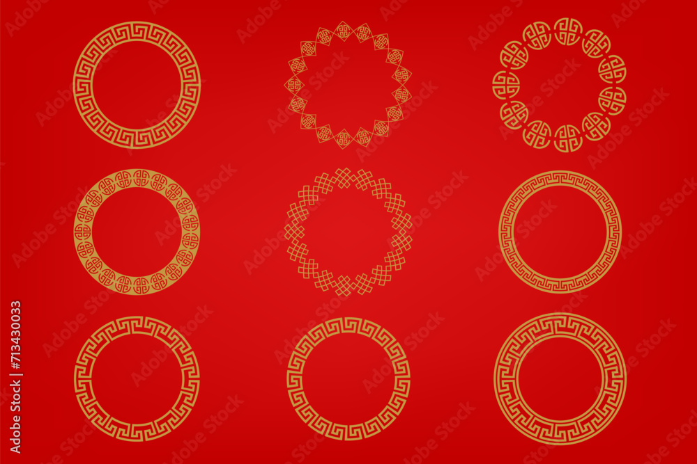 Chinese frame or border set on red background. traditional asian ornaments, golden oriental Chinese frame or border set on red background. traditional asian ornaments, golden oriental