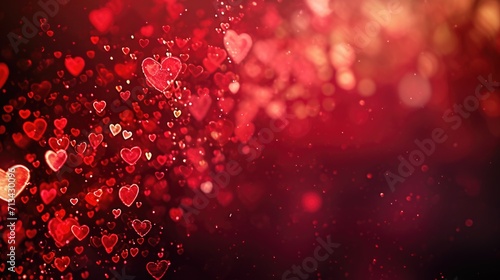 Floating Hearts Bokeh - Elongated Panoramic Red Background in a Valentine's Day Concept