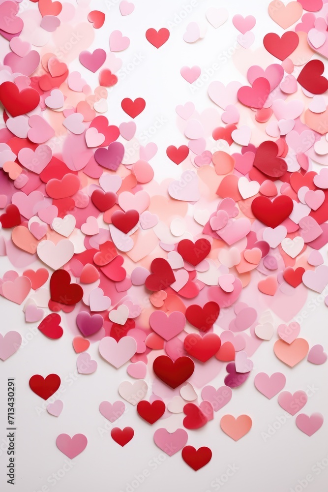 Joyful Heart Abundance - Vibrant Red and Pink Hearts Scattered on White in a Valentine's Day Concept