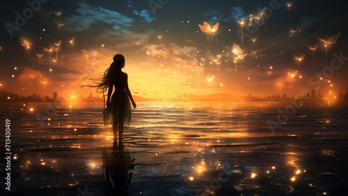 a girl with lots of butterfly AI-generated