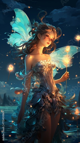 a girl with lots of butterfly AI-generated