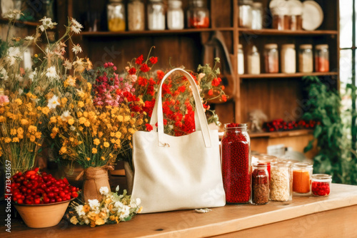 Reusable tote bag with local products