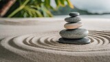 Enjoying Life, Harmony and Positive Mind Concept. Stack of Stable Pebble Stone. Japanese zen.ai generated