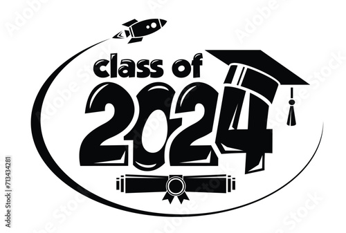 Lettering Class of 2024 for greeting, invitation card. Text for graduation design, congratulation event, T-shirt, party, high school or college graduate. Vector on transparent background