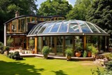 House with conservatory and solar roof. Generative AI
