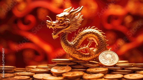 Large golden dragon made of golden coins bring prosperity for dragon year