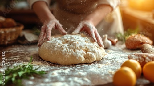 Woman hands that knead dough