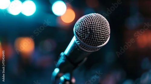 Close up of microphone on blurry background 