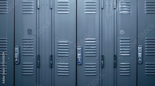 Gym locker. High school student storage cabinet, gray metal closet close up      photo