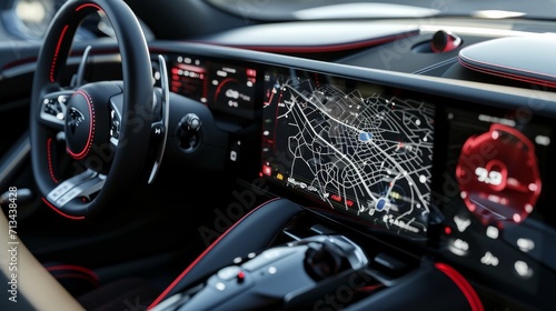 Modern sports car navigation display - 3D illustration      © Emil