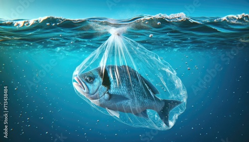 Ocean Pollution Peril: Fish Trapped in Plastic Bag