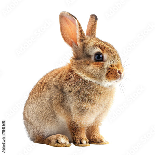 Brown rabbit sitting isolated on transparent or white background