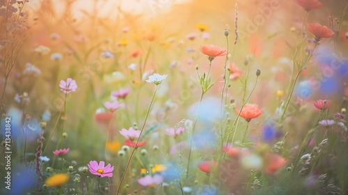 soft focused illustration of natural wild flower field, idea for spring background wallpaper 