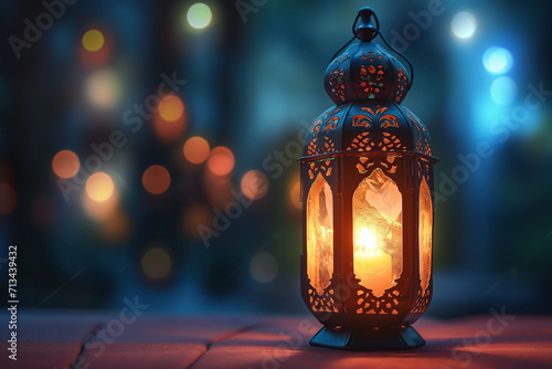 Arabic lantern of ramadan celebration, Muslim Holy Month Ramadan Kareem Lantern. Generative AI