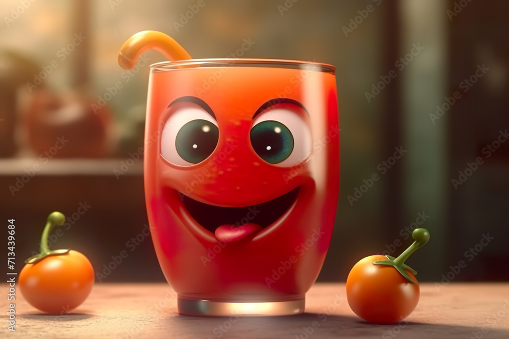 glass of tomato juice character smiling