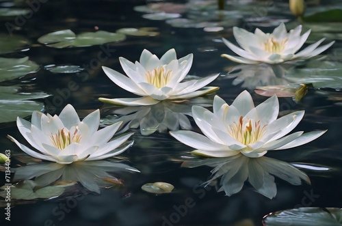 A serene glassmorphism pond adorned with transparent lilies, their petals glistening like crystals