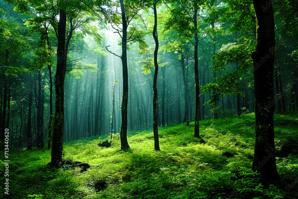 Imagen de un bosque creciendo saludablemente después de una iniciativa de reforestación, Generado con IA Imagen de un bosque creciendo saludablemente después de una iniciativa de reforestación, Generado con IA