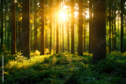 Imagen de un bosque creciendo saludablemente después de una iniciativa de reforestación, Generado con IA photo