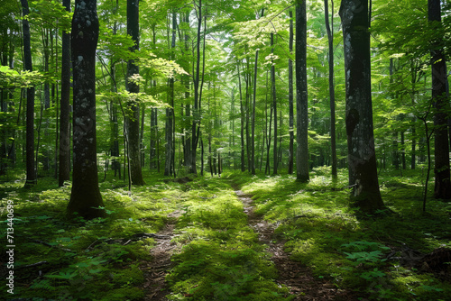 Imagen de un bosque creciendo saludablemente despu  s de una iniciativa de reforestaci  n  Generado con IA