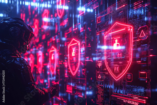 Personajes en un entorno digital protegido por escudos de seguridad  Seguridad digital  hakers  cyberseguridad  