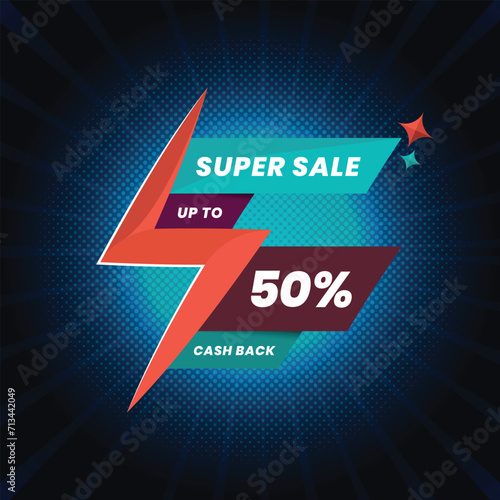 Colorful super sale banner element and discount label design