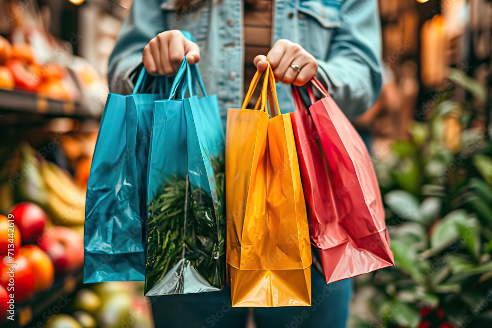Primer plano de manos sosteniendo bolsas de compras reutilizables de tela y papel, sin usar plásticos, comercio justo, comercio comprometido con el medio ambiente
Primer plano de manos sosteniendo bolsas de compras reutilizables de tela y papel, sin usar plásticos, comercio justo, comercio comprometido con el medio ambiente