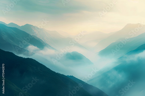 Fototapeta Naklejka Na Ścianę i Meble -  Mountain landscape with clouds in the morning, Landscape concept, generative ai