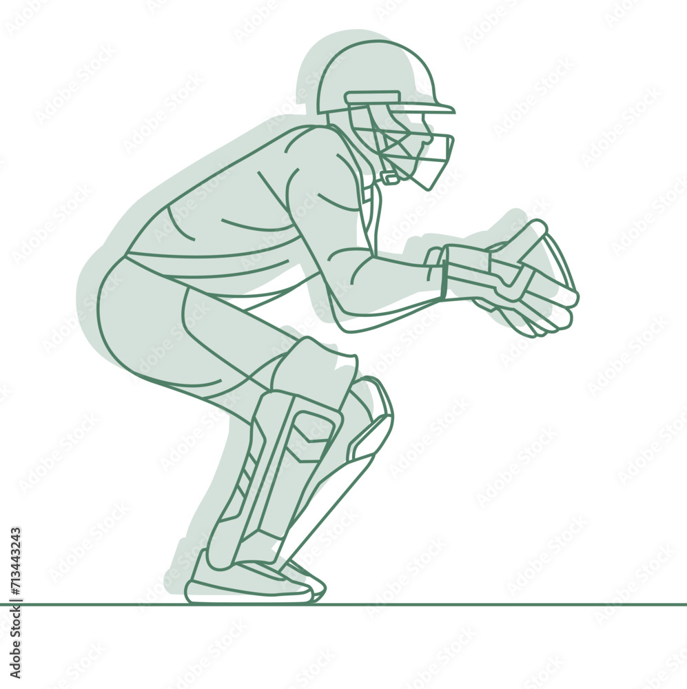 Cricket. Wicket keeper with Cricket batsman Line drawing Vector illustration.