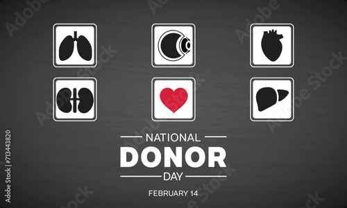 National Donor Day design. It features lung, heart, kidney, liver and cornea icon arranged in Tiled on black background. Vector illustration