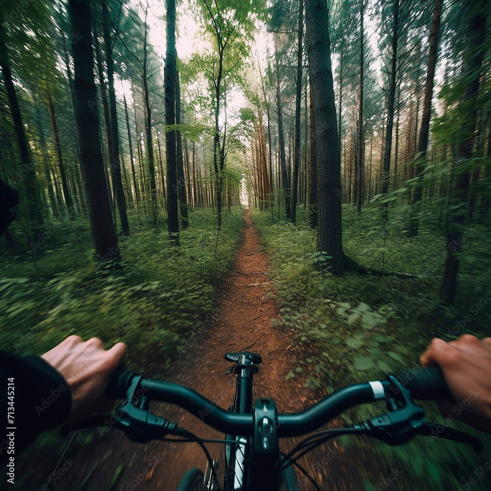 Road in the forest through the eyes of a cyclist, first-person shooting, head-mounted camera, beautiful natural landscape, unusual angle Road in the forest through the eyes of a cyclist, first-person shooting, head-mounted camera, beautiful natural landscape, unusual angle