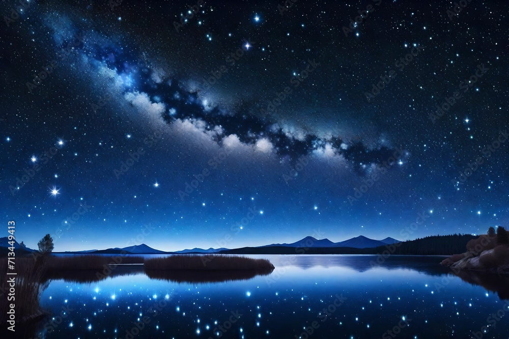 Naklejka premium Night landscape with moon and stars at the beach.