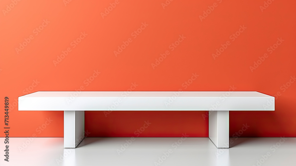 White Bench Against Orange Wall. Copy space. White Bench Against Orange Wall. Copy space.