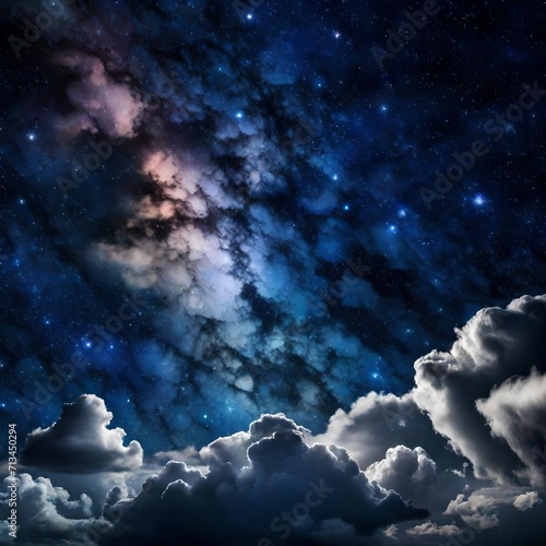 A surreal night sky with stars visible through a mosaic of cloud formations. - Upscaling by @Badar