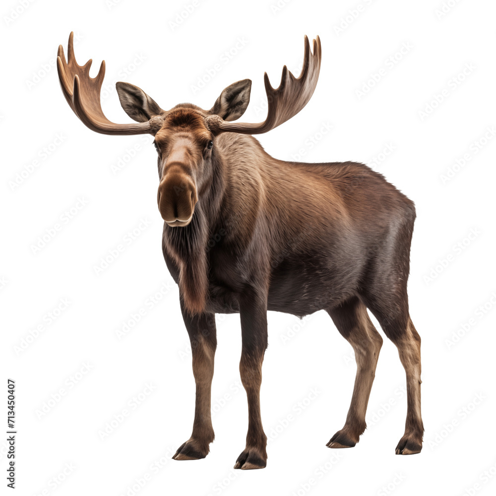 Majestic Moose: Isolated on Transparent and white background. Generative ai