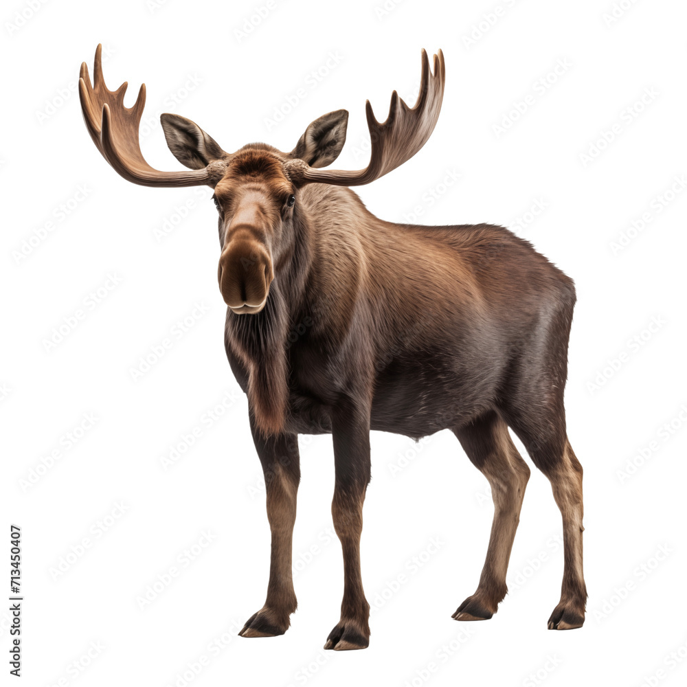Fototapeta premium Majestic Moose: Isolated on Transparent and white background. Generative ai