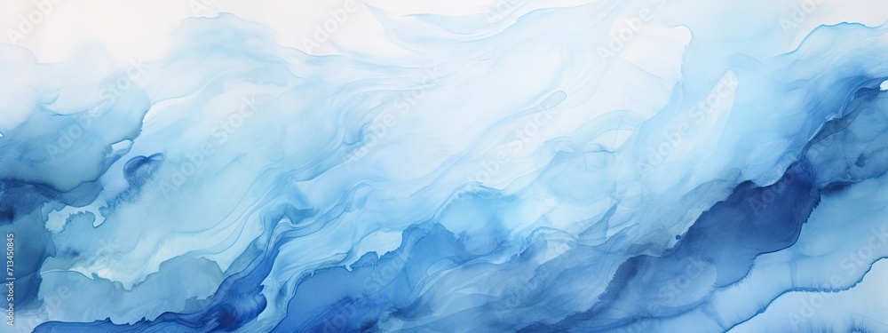 Blue paints watercolor background drawn by brush. 