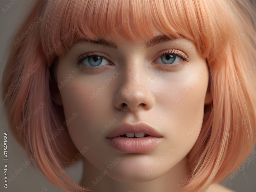 Portrait of a beautiful pink orange haired girl with long curly hair. Portrait of a beautiful pink orange haired girl with long curly hair.