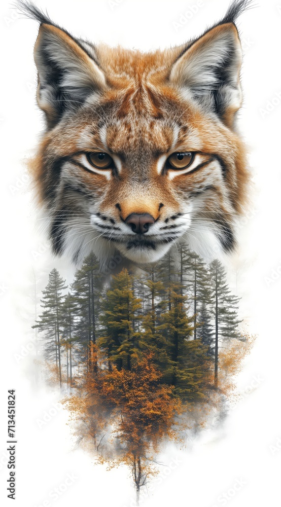 Obraz premium lynx in the forest and in mountainous landscape. created by ai