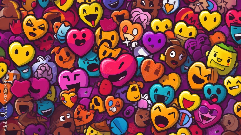 hearts and emoticions on top, in the style of text and emoji installations hearts and emoticions on top, in the style of text and emoji installations