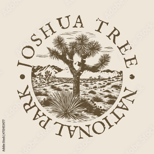 Joshua Tree, California Illustration Clip Art Design Shape. National Park Vintage Icon Vector Stamp. photo