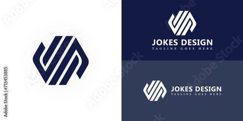 Abstract initial letter JD or DJ logo in blue navy color isolated in white background. JD logo is a little explanation of the concept of the logo: a unique JD letter with clean, clear, and thick lines