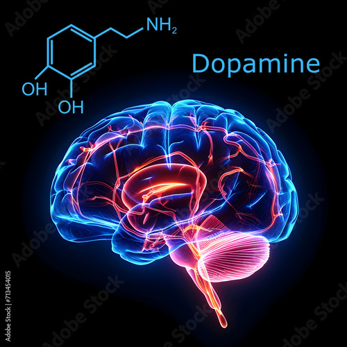 Human Brain. Dopamine Molecule. Parkinson's Disease.