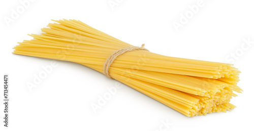 uncooked spaghetti or yellow pasta isolated on white background