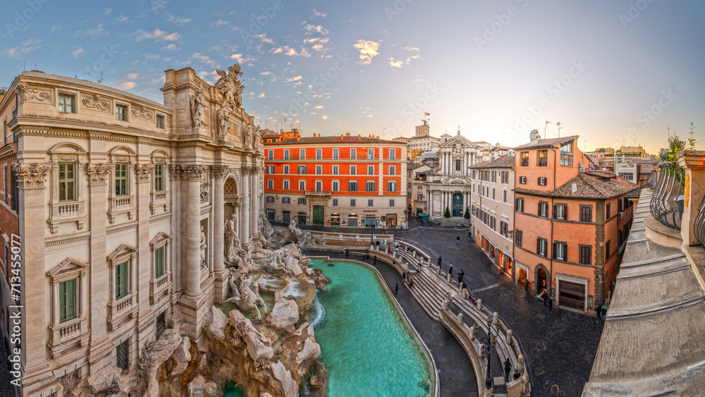 Rome, Italy Cityscape Overlooking Trevi Fountain - obrazy, fototapety, plakaty 