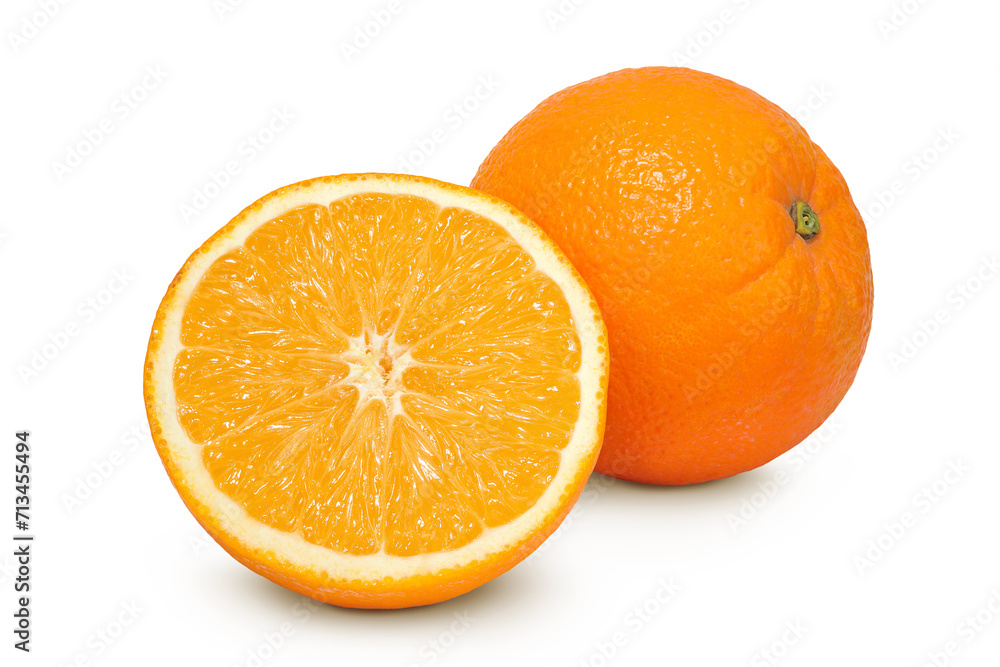 Orange fruit with half isolated on white background with full depth of field Orange fruit with half isolated on white background with full depth of field